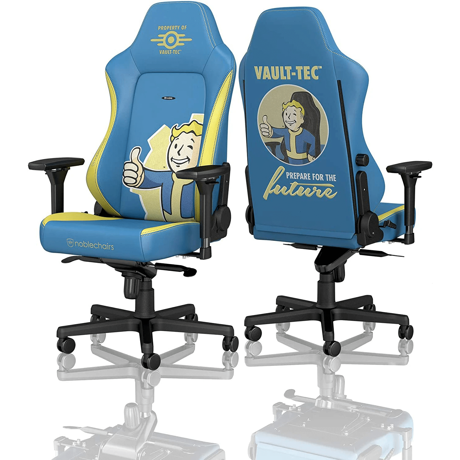 כיסא גיימינג Noblechairs HERO Fallout Vault Tec Edition Gaming Chair Black/Platinum White צבע כחול צהוב – תמונה 2